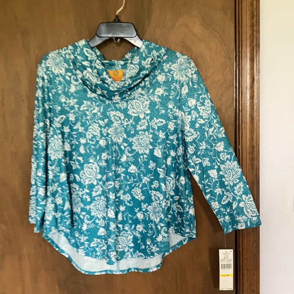 Ruby rd top metallic floral print pullover w stretch casual office PM - Picture 14 of 17